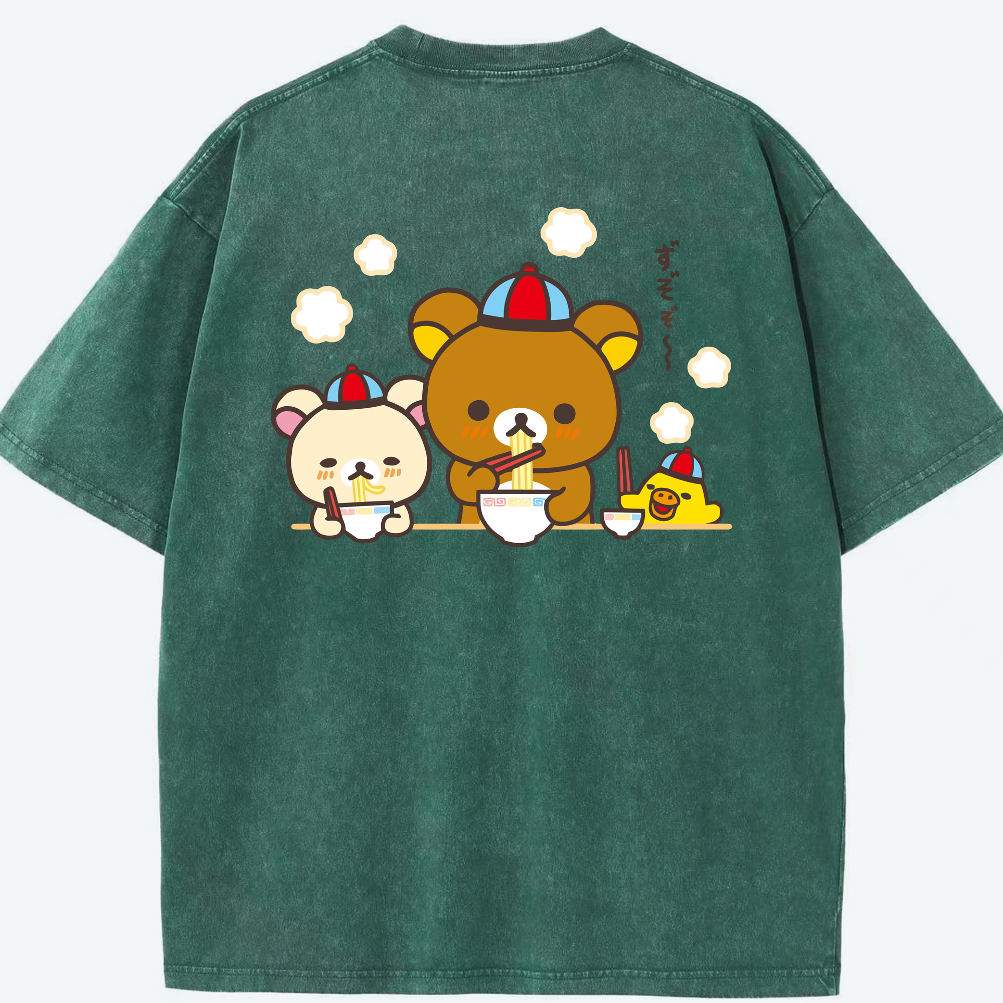 （画像用） リラックマ リラックマ キイロイトリ Rilakkuma Korilakkuma Kiiroitori 綿100% ヴィンテージ風 半袖Tシャツ（背面プリント）
